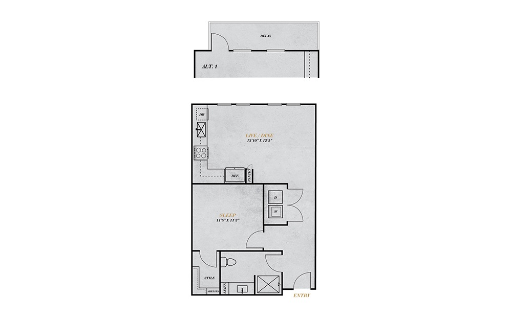 A1.2 - 1 bedroom floorplan layout with 1 bath and 638 square feet.