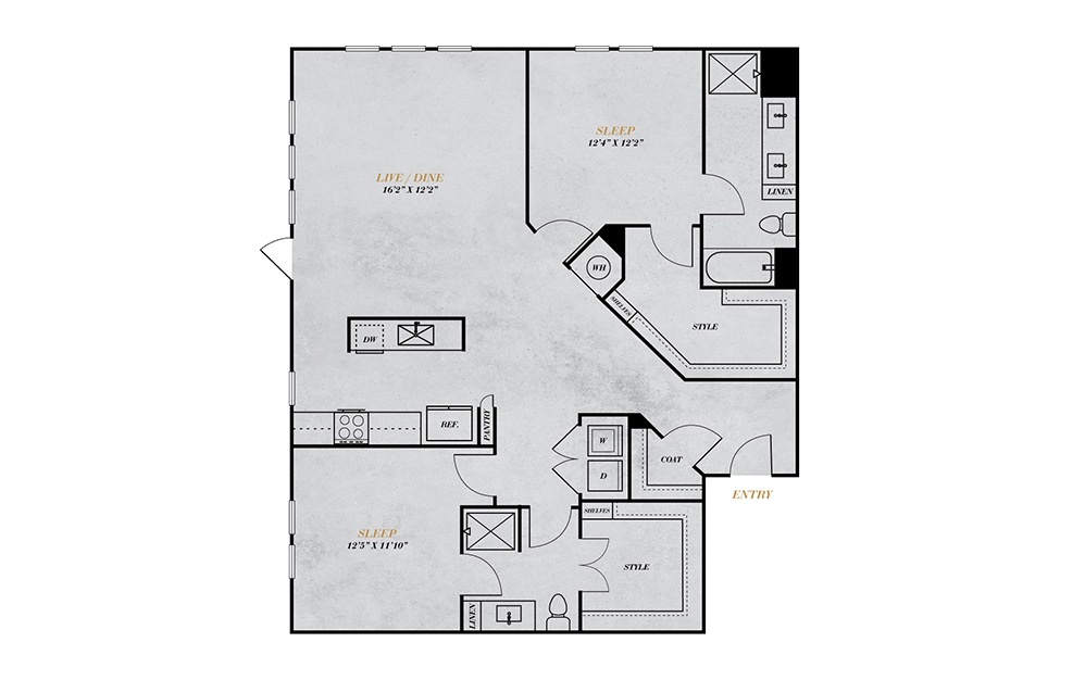 B4 - 2 bedroom floorplan layout with 2 baths and 1415 square feet.