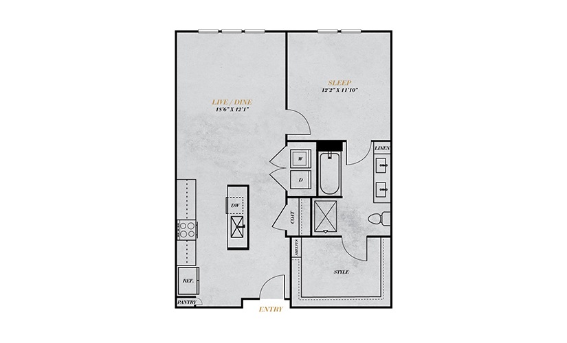 A4 - 1 bedroom floorplan layout with 1 bathroom and 778 square feet