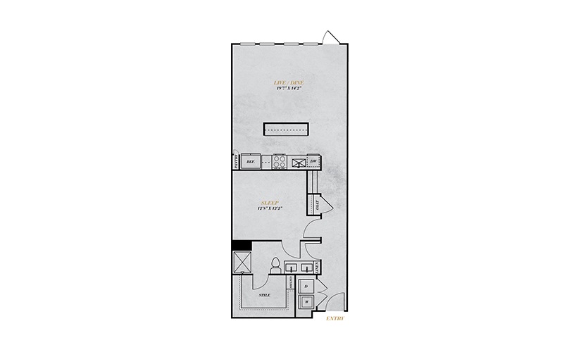 A5 - 1 bedroom floorplan layout with 1 bathroom and 973 square feet