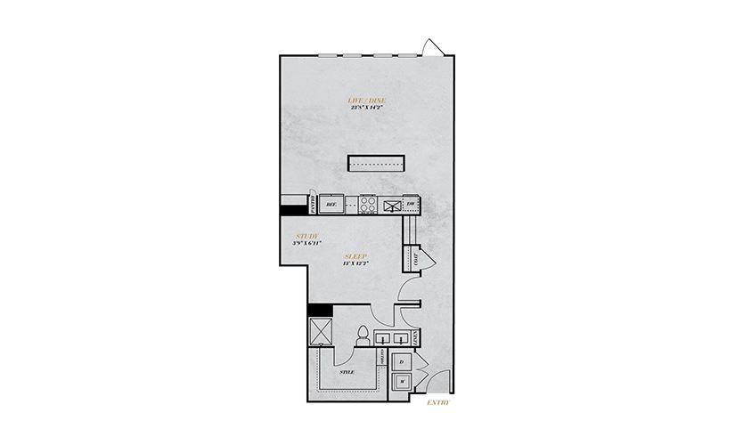 A5-Alt - 1 bedroom floorplan layout with 1 bathroom and 1081 square feet